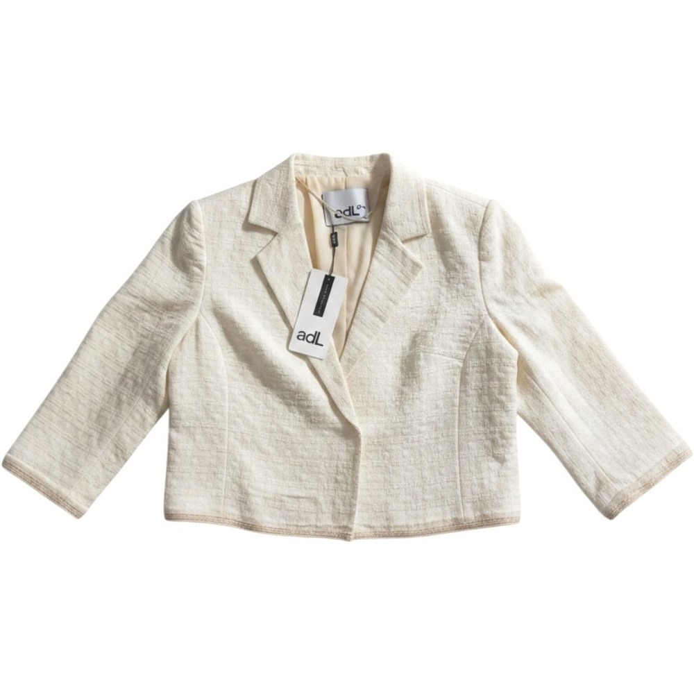 adL Working Chic Cream Grid Blazer and Skirt Set Gold‎ Trim NWT Size XS